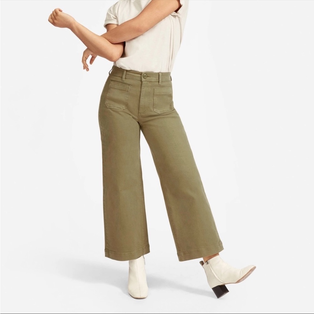 Everlane The Wide-Leg Crop Patch Pocket Pant in Olive Size 6